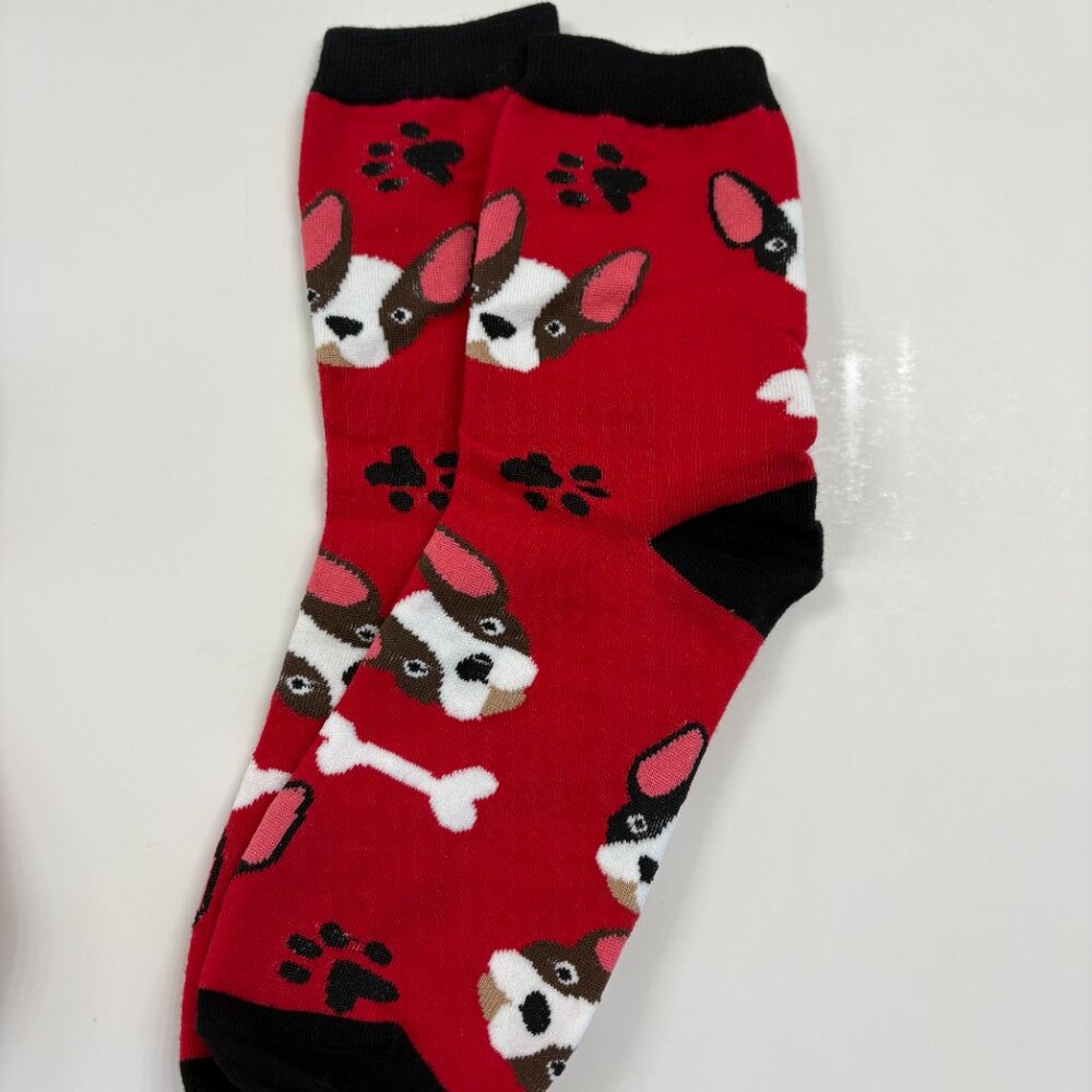 Women's 5 Pack Crew Socks Colorful French Bulldog Themed - OS - NWT - Picture 8 of 13